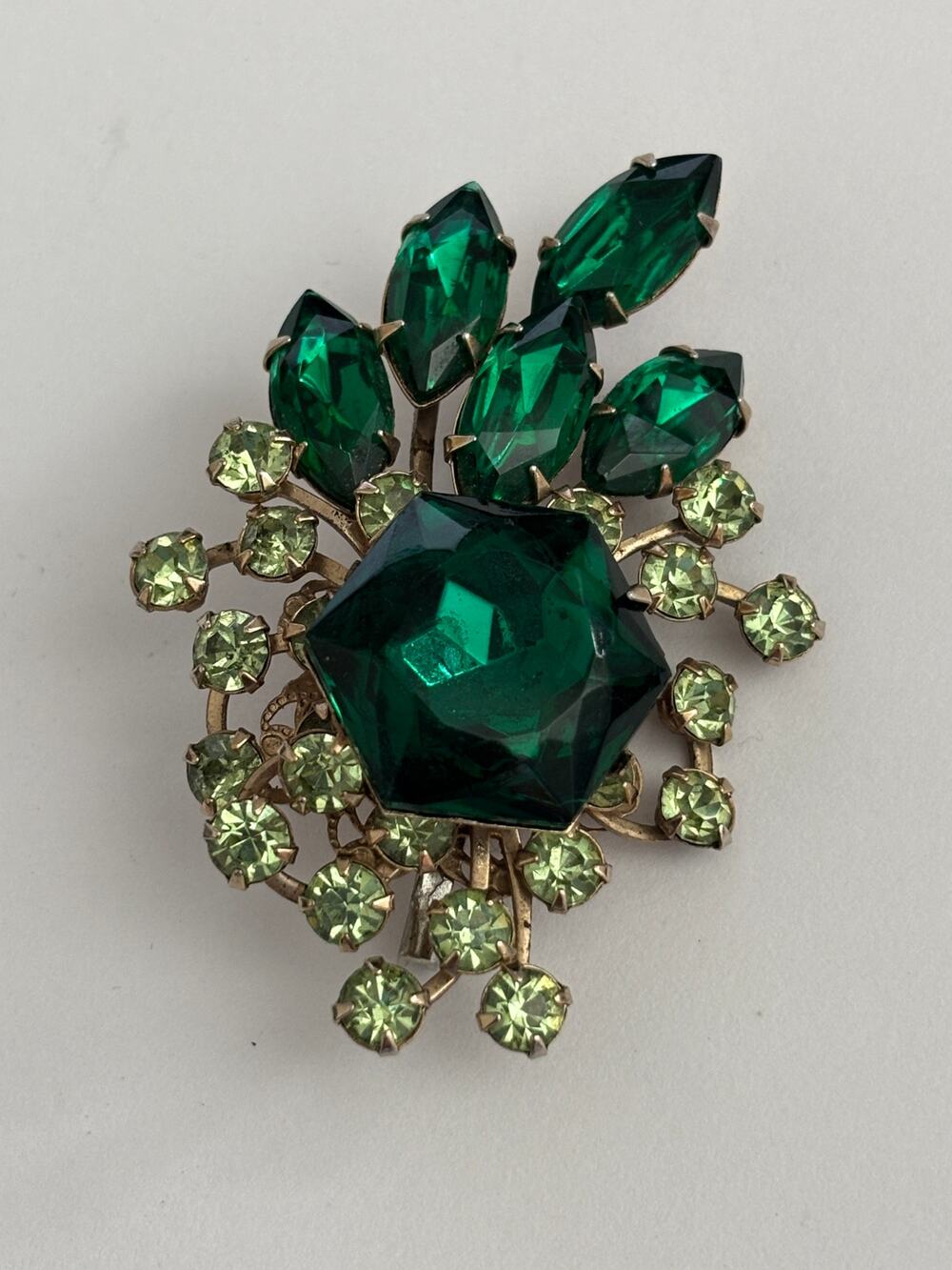 Vintage Green Rhinestone Brooch